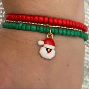 🆕 3pc Christmas Beaded Charm Bracelet Multicolor Set🆕